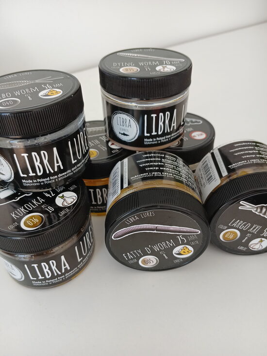 Libra Lures, Trout series, Largo 30, Turbo Worm mini 35, Turbo Worm 56, Dying Worm 70, Fatty D"Worm 75