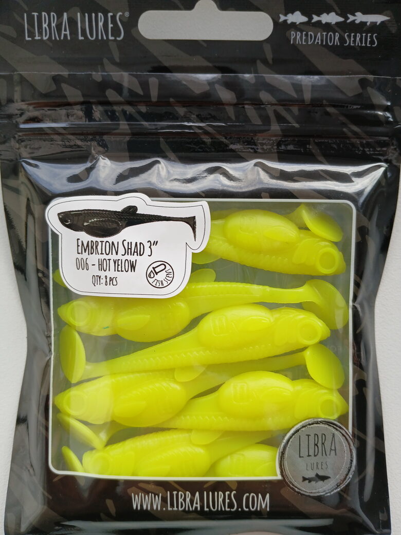 Embrion Shad 3"/75mm, 006-Hot Yellow, Aroma-Fish, 3,1gr, 8pcs/pack