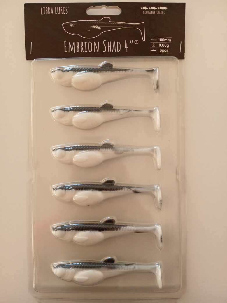 Embrion Shad 4"/100mm, 001-White, 8gr, 6pcs/pack