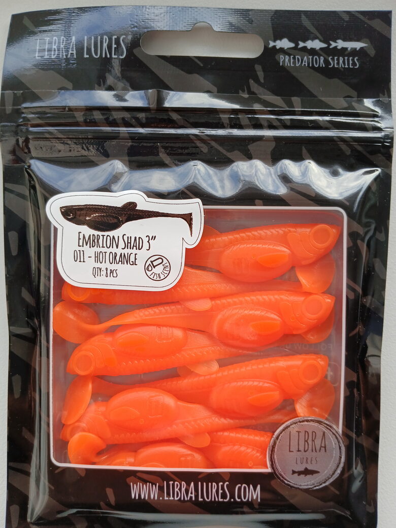 Embrion Shad 3"/75mm, 011-Hot Orange, Aroma-Fish, 3,1gr, 8pcs/pack