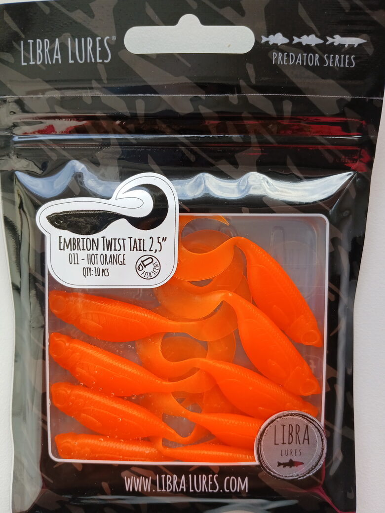 Embrion Twist Tail 2,5"/65mm, 011-Hot Orange, Aroma-Fish, 2,5gr, 8pcs/pack