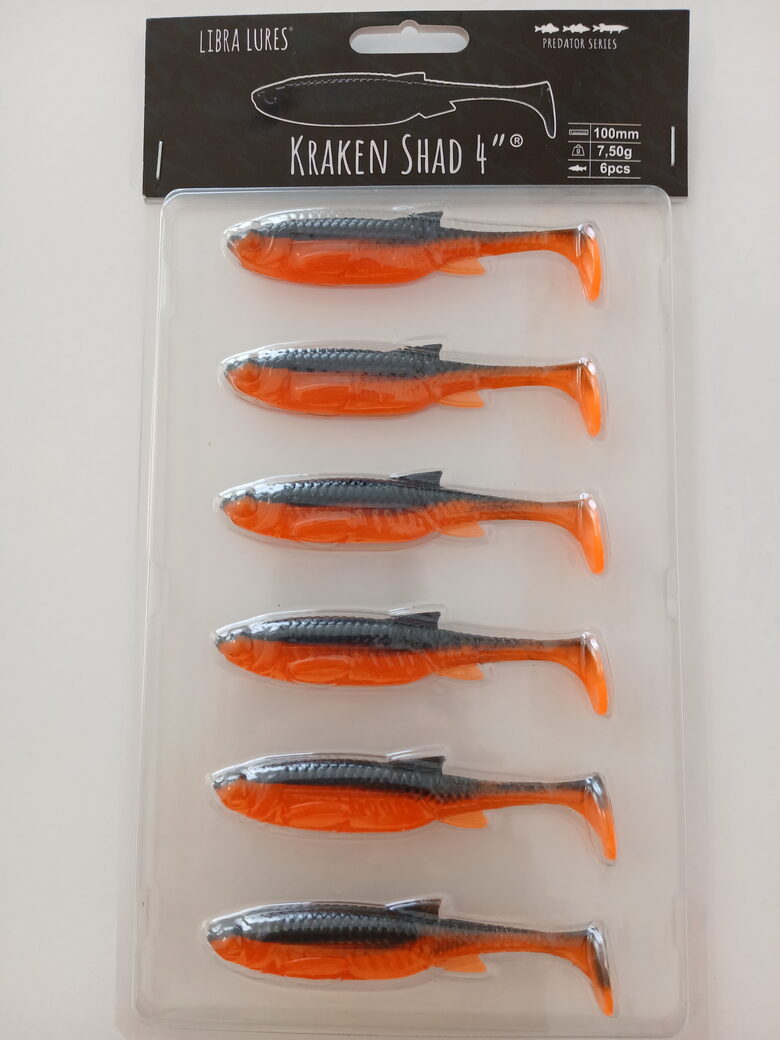 Kraken Shad 4"/100mm, 011-Hot Orange, 7,5gr,  6pcs/pack