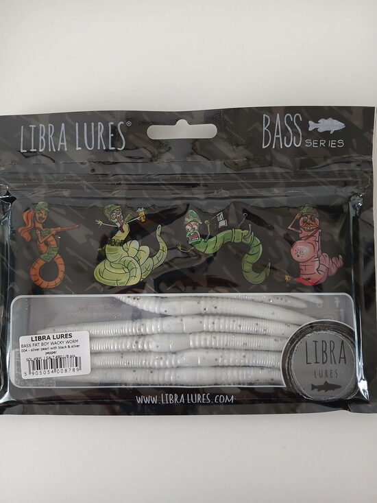 Bass Fat Boy Wacky Worm 128mm, 004-Silver Pearl With Black& Silver Pepper, Salt-Krill, 4,3gr, 8pcs/pack