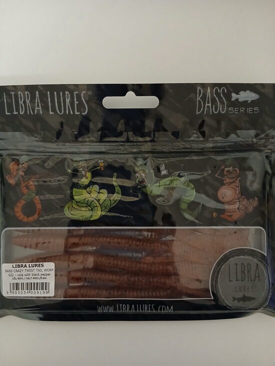 Bass Crazy Twist Tail Worm 148mm, 022-Cola With Black Pepper, Salt-Krill, 6,8gr, 8pcs/pack