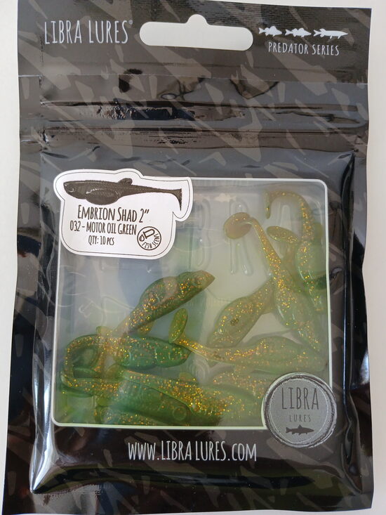 Embrion Shad 2"/50mm, 032-Motor Oil Green, Aroma-Fish, 1,05gr, 10pcs/pack