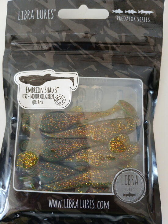 Embrion Shad 3"/75mm, 032-Motor Oil Green, Aroma-Fish, 3,1gr, 8pcs/pack