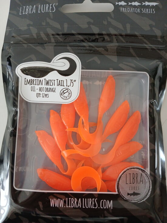 Embrion Twist Tail 1,75"/45mm, 011-Hot Orange, Aroma-Fish, 0,75gr, 12pcs/pack