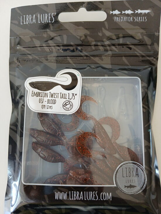 Embrion Twist Tail 1,75"/45mm, 037-Blood, Aroma-Fish, 0,75gr, 12pcs/pack