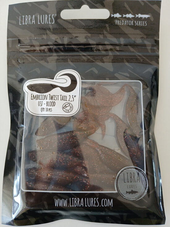 Embrion Twist Tail 2,5"/65mm, 037-Blood, Aroma-Fish, 2,5gr, 8pcs/pack