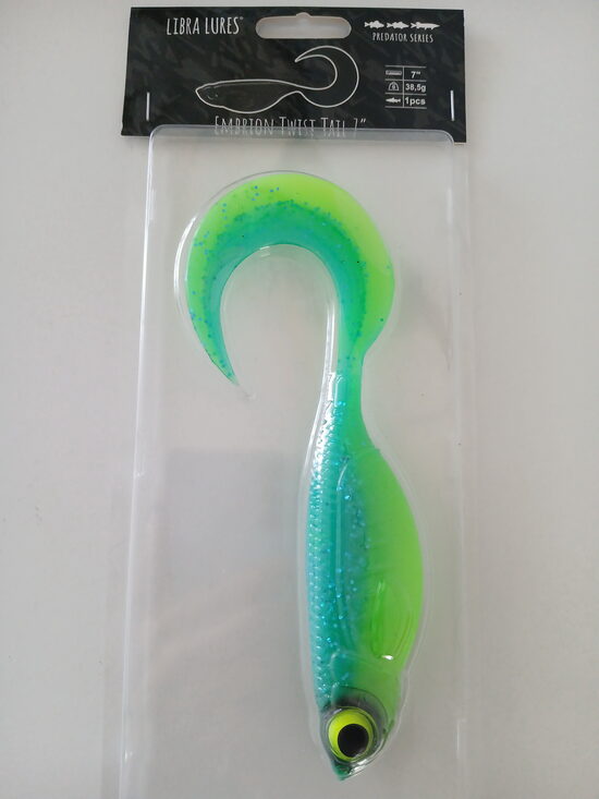 Embrion Twist Tail, 7"/180mm, 127-Lime Chartreuse/Blue, 36,5gr, 1pcs/pack