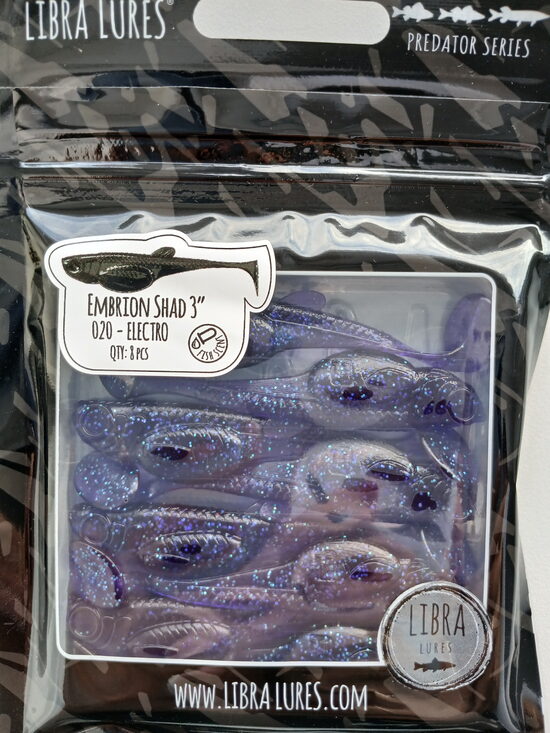 Embrion Shad 3"/75mm, 020-Electro, Aroma-Fish, 3,1gr, 8psc/pack