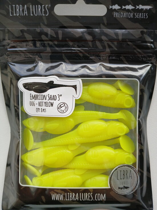 Embrion Shad 3"/75mm, 006-Hot Yellow, Aroma-Fish, 3,1gr, 8psc/pack