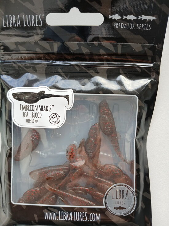 Embrion Shad 2"/50mm, 037-Blood, Aroma-Fish, 1,05gr, 12psc/pack