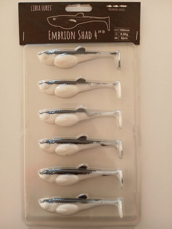 Embrion Shad 4"/100mm, 001-White, 8gr, 6pcs/pack