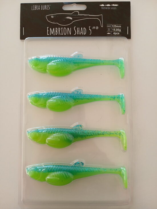 Embrion Shad 5"/125mm, 127-Lime Chartreuse/blue, 15gr, 4pcs/pack