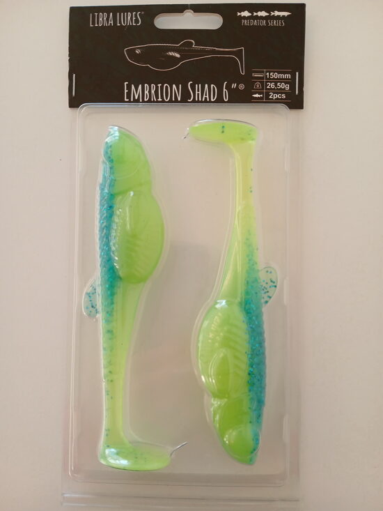 Embrion Shad 6"/150mm, 127-Lime Chartreuse/blue, 23,5gr, 2pcs/pack