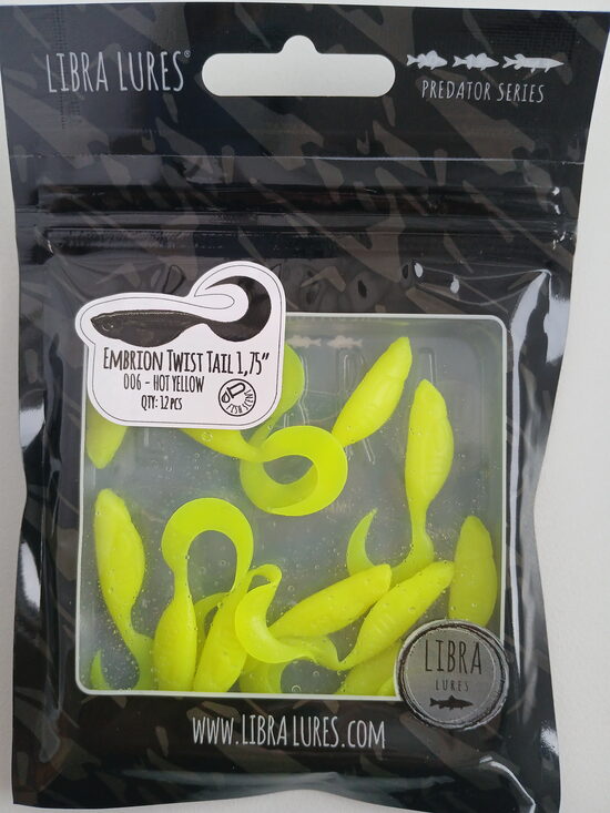 Embrion Twist Tail 1,75"/45mm, 006-Hot Yellow, Aroma-Fish, 0,75gr, 12psc/pack