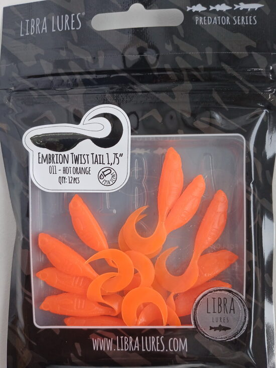 Embrion Twist Tail 1,75"/45mm, 011-Hot Orange, Aroma-Fish, 0,75gr, 12psc/pack
