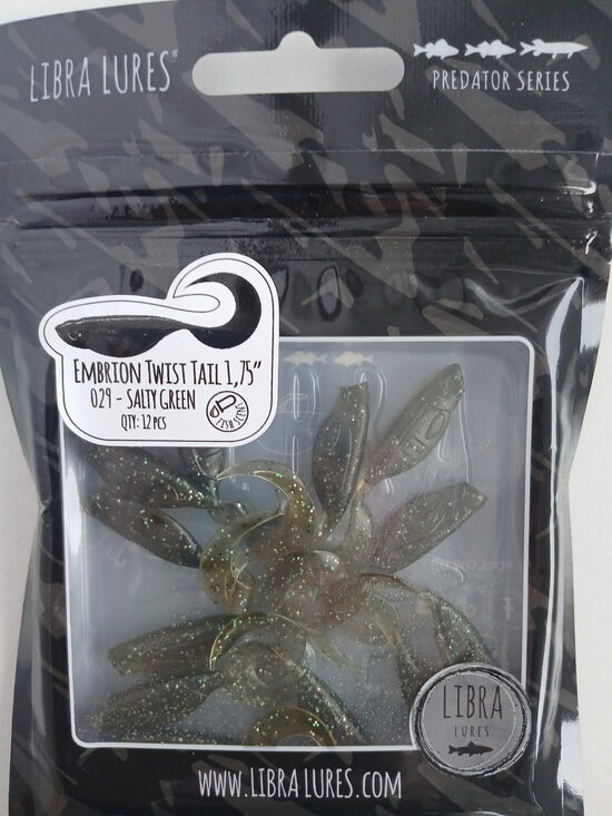 Embrion Twist Tail 1,75"/45mm, 029-Salty Green, Aroma-Fish, 0,75gr, 12psc/pack