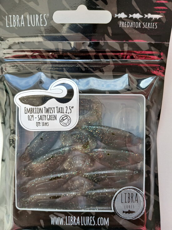 Embrion Twist Tail 2,5"/65mm, 029-Salty Green, Aroma-Fish, 2,5gr, 8psc/pack