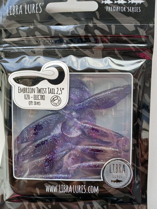Embrion Twist Tail 2,5"/65mm, 020-Electro, Aroma-Fish, 2,5gr, 8psc/pack