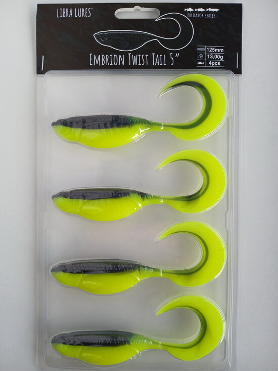 Embrion Twist Tail, 5"/125mm, 006-Hot Yellow, 13,5gr, 4psc/pack