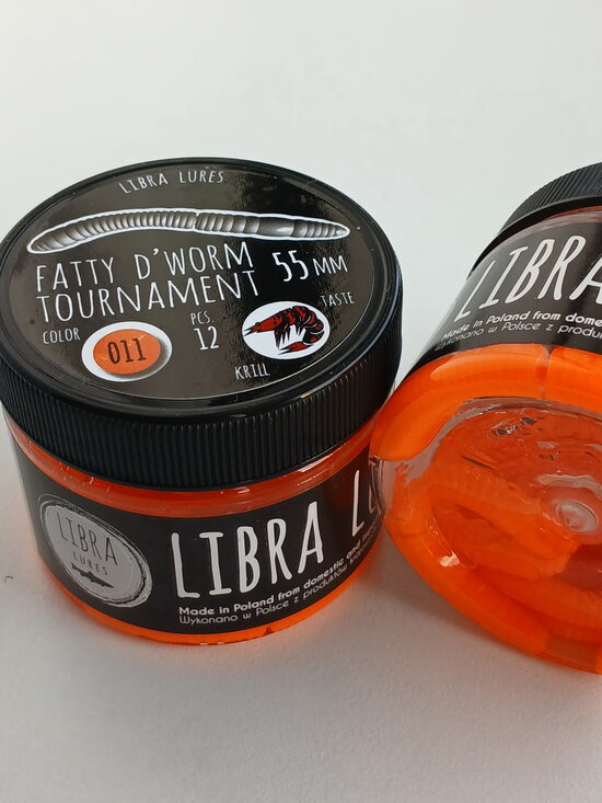 Fatty D"Worm Tournament 55, 011-Hot Orange, Krill, 12psc/pack