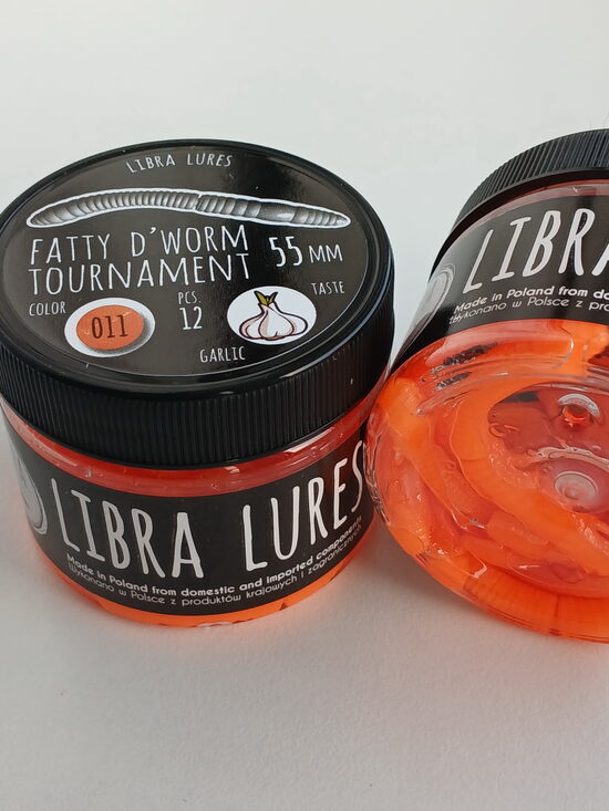 Fatty D"Worm Tournament 55, 011-Hot Orange, Garlic, 12psc/pack