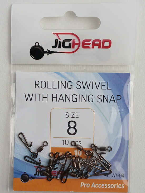 Rolling swivel with hanging snap, size 8