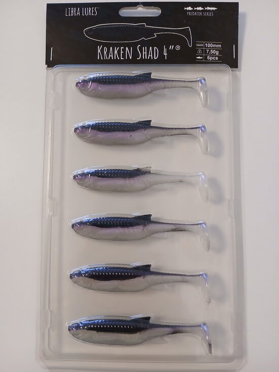 Kraken Shad 4"/100mm, 120-Violet Shine, 7,5gr, 6pcs/pack