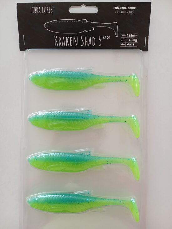Kraken Shad 5"/125mm, 127-Lime Chartreuse/blue, 15gr, 4pcs/pack