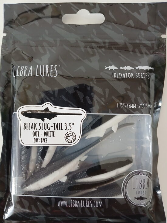 Mini Bleak-Slug Tail 3,5"/90mm, 001-White, 2,25gr, 8pcs/pack