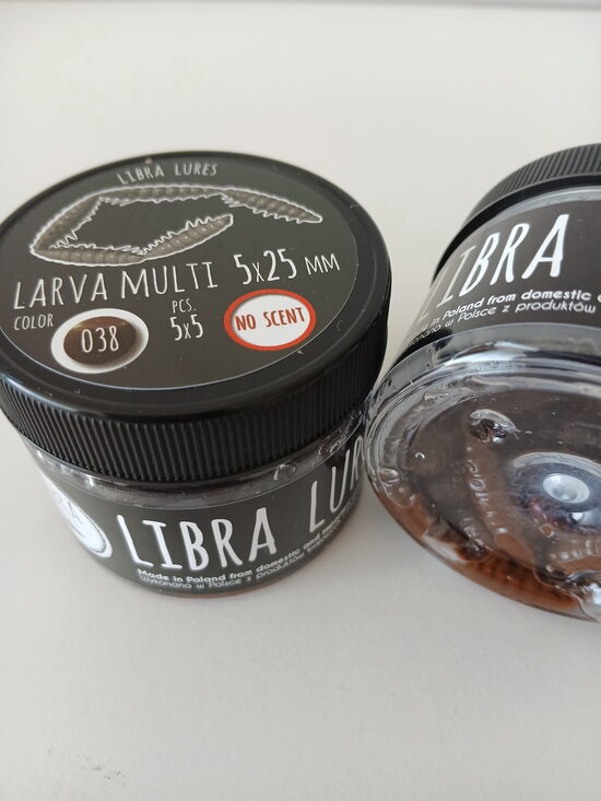 Larva multi 25mm (5x5), 038 - Brown, 2,25gr, no scent, 25(5x5)pcs/pack