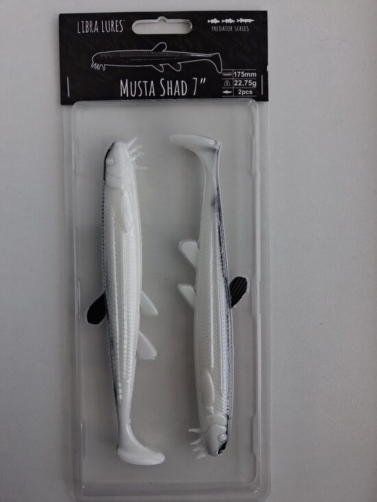 Musta Shad 7"/175mm, 001-White, 23,5gr, 2pcs/pack