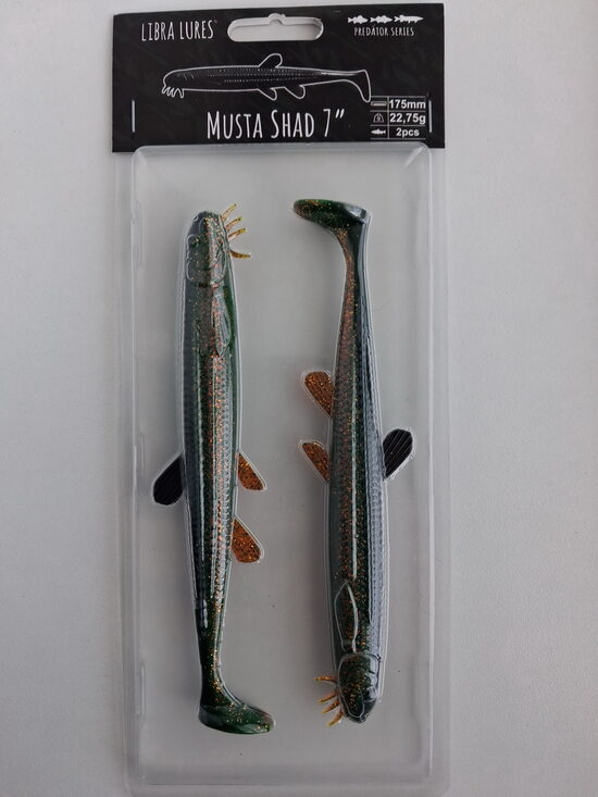 Musta Shad 7"/175mm, 132-Motor Oil Green, 23,5gr, 2pcs/pack