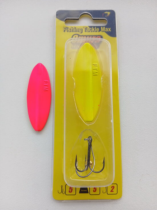  Блесна FTM Omura Inline Spoon Maxi 5.0g (Неоново-желтый / Розовый)