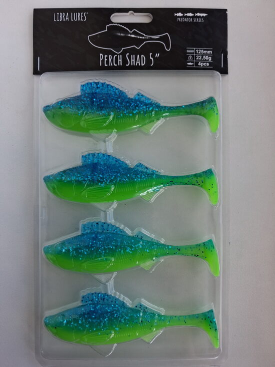 Perch Shad 5"/125mm, 127-Lime Chartreuse/Blue, 21,5gr, 4pcs/pack