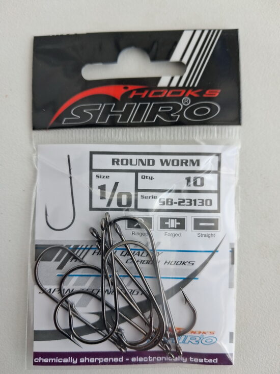 Round Worm Hook Shiro Nr.1/0, Black nickel, 10pcs/pack