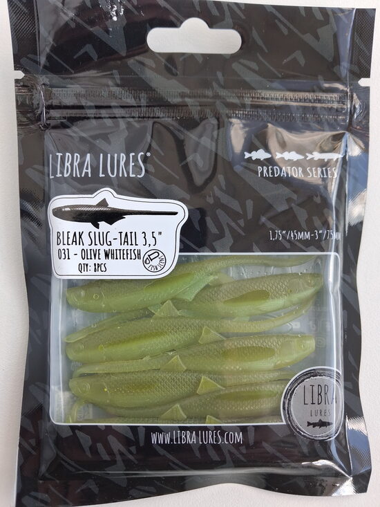 Mini Bleak-Slug Tail 3,5"/90mm, 031-Olive Whitefish, 2,25gr, 8pcs/pack