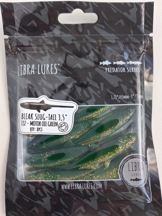 Mini Bleak-Slug Tail 3,5"/90mm, 132-Motor Oil Green, 2,25gr, 8pcs/pack