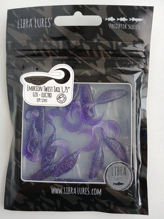 Embrion Twist Tail 1,75"/45mm, 020-Electro, Aroma-Fish, 0,75gr, 12pcs/pack