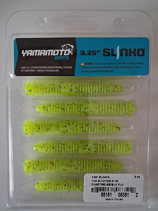  Съедобный силикон Yamamoto Baits Slinko 3.25" (Chartreuse / Blk Flk)